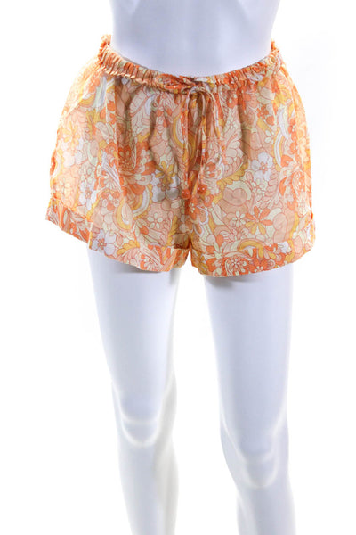 Tularosa Womens Elastic Waist Groovy Floral Print Shorts Orange Size Small