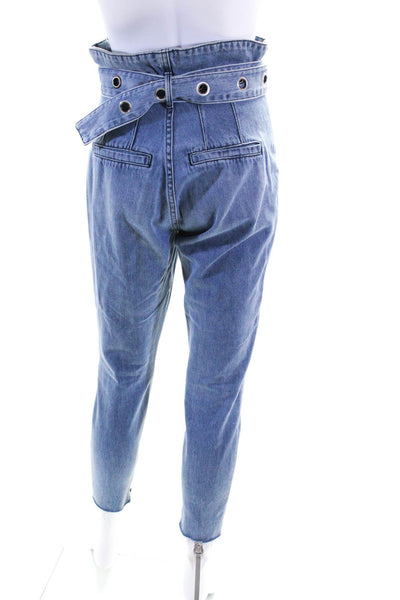 Grlfrnd Womens Mia Paper Bag Waist Belted Skinny Jeans Light Blue Size 26