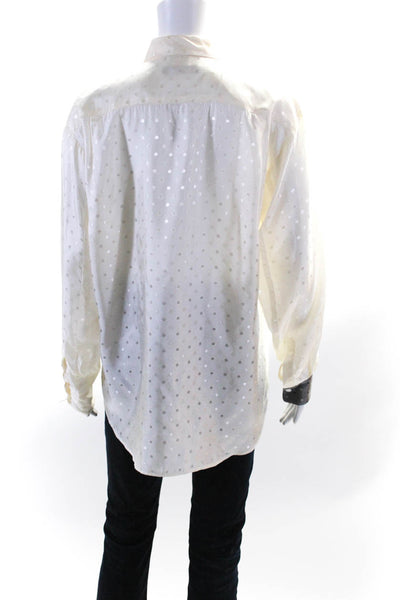 Kimberly Taylor Womens Satin Jacquard Color Block Shirt Blouse Gray White Medium