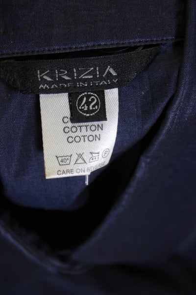 Krizia Womens Cotton Collared Sleeveless Button Up Blouse Top Navy Size 42