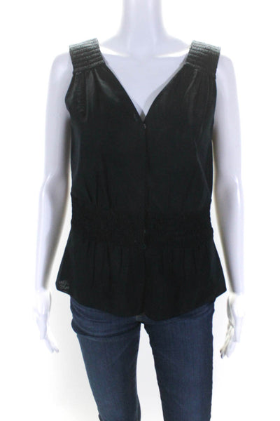 Akris Punto Womens Cotton Ruched V-Neck Button Up Tank Top Blouse Navy Size 8