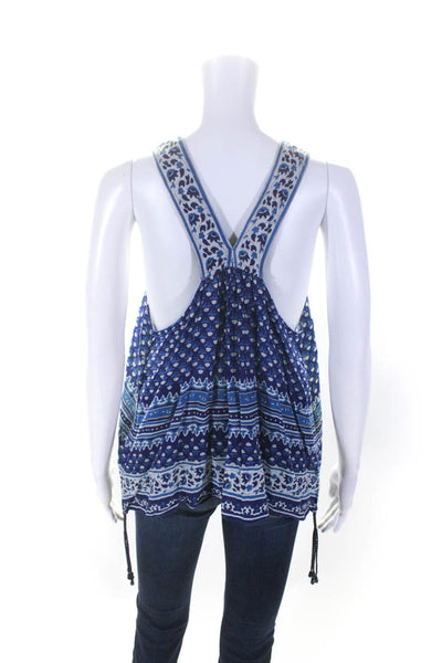 Calypso Saint Barth Womens Cotton Floral Print V-Neck Tank Top Blue Size M