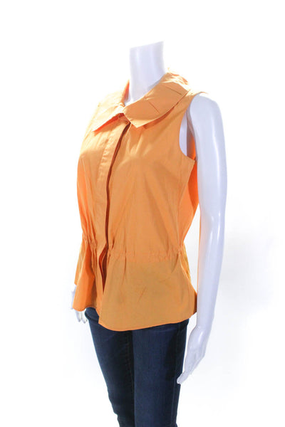 Akris Punto Womens Cotton Collared Sleeveless button Up Blouse Top Orange Size 8