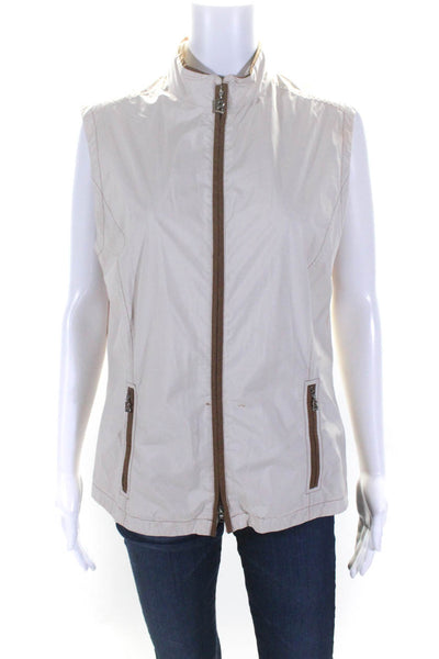 Bogner Womens Two-Toned High-Neck Two Pocket Zip Up Vest Beige Size 10