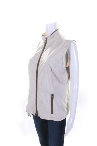 Bogner Womens Two-Toned High-Neck Two Pocket Zip Up Vest Beige Size 10