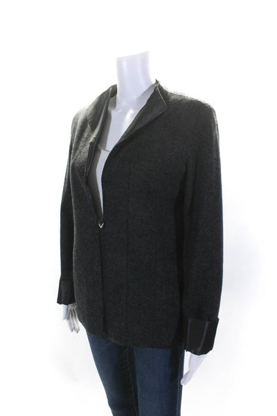 Krizia Womens Wool Collared Long Sleeve Button Up Blazer Jacket Gray Size 42