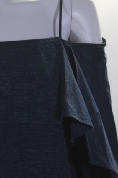 Halston Heritage Womens Cotton Off The Shoulder Blouse + Skirt Set Navy Size 6 8