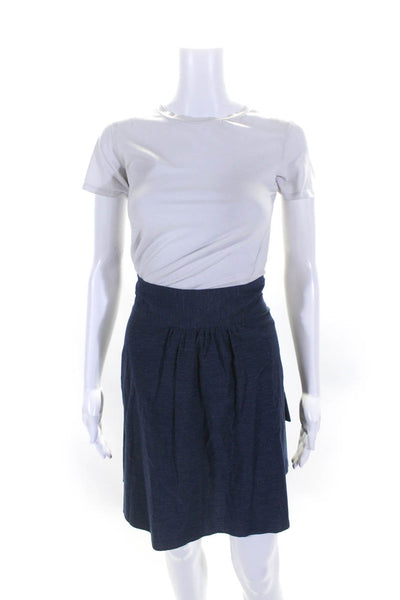 Halston Heritage Womens Cotton Off The Shoulder Blouse + Skirt Set Navy Size 6 8