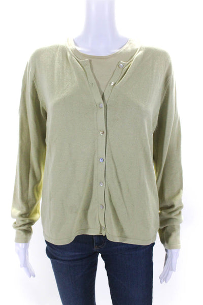 J. Mclaughlin Womens Cotton Blend T-Shirt Top + Cardigan Set Green Size L