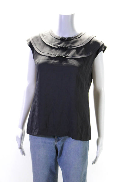 Milly Womens Back Zip Short Sleeve Crew Neck Triple Bow Silk Top Gray Size 2