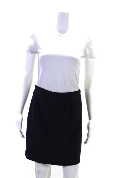 J Crew Womens Back Zip Knee Length Pencil Skirt Navy Blue Wool Size 2