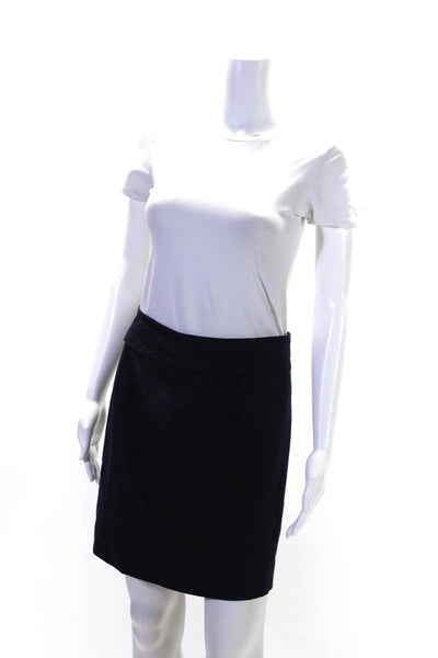 J Crew Womens Back Zip Knee Length Pencil Skirt Navy Blue Wool Size 2