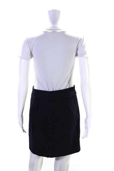 J Crew Womens Back Zip Knee Length Pencil Skirt Navy Blue Wool Size 2