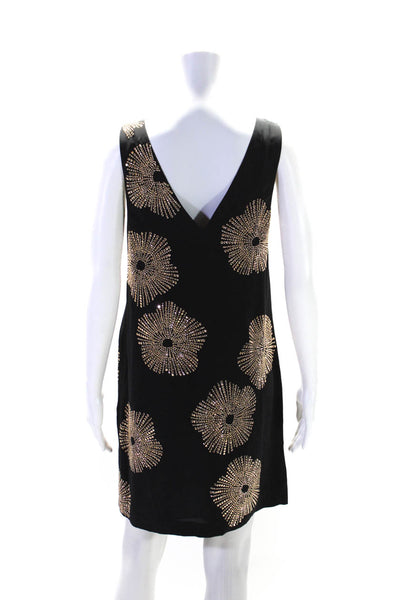 Trina Turk Womens Sleeveless V Neck Studded Silk Dress Black Brown Size 2