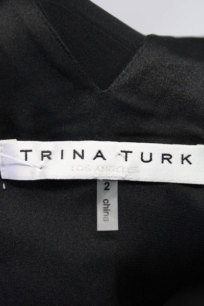 Trina Turk Womens Sleeveless V Neck Studded Silk Dress Black Brown Size 2