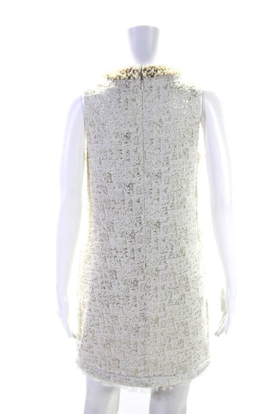 Rachel Zoe Womens Back Zip Faux Pearl Fringe Metallic Knit Dress White Size 4