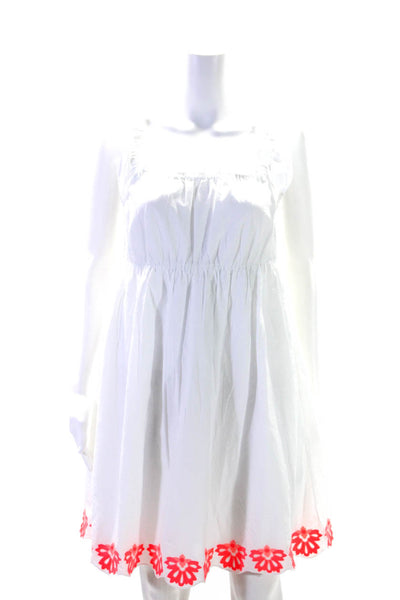 J Crew Womens Sleeveless Square Neck Embroidered Trim Dress White Cotton Size 2