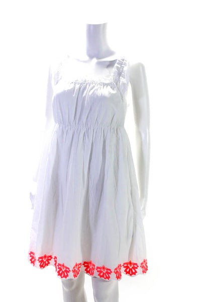 J Crew Womens Sleeveless Square Neck Embroidered Trim Dress White Cotton Size 2