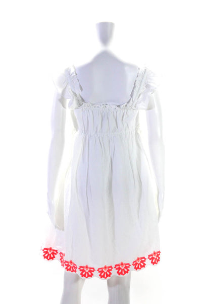 J Crew Womens Sleeveless Square Neck Embroidered Trim Dress White Cotton Size 2