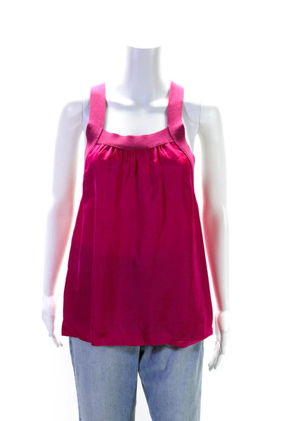 Theory Womens Sleeveless Halter Neck Ribbed Trim Blouse Pink Size S