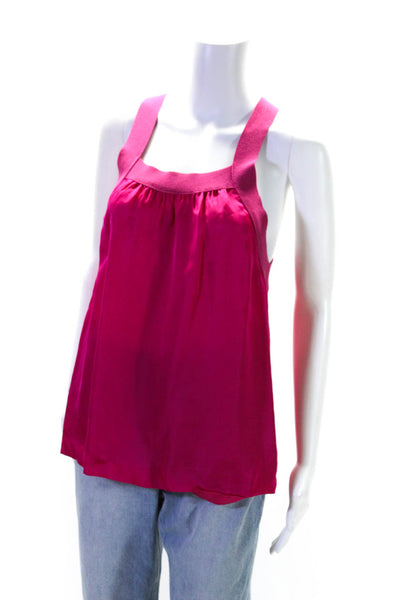 Theory Womens Sleeveless Halter Neck Ribbed Trim Blouse Pink Size S