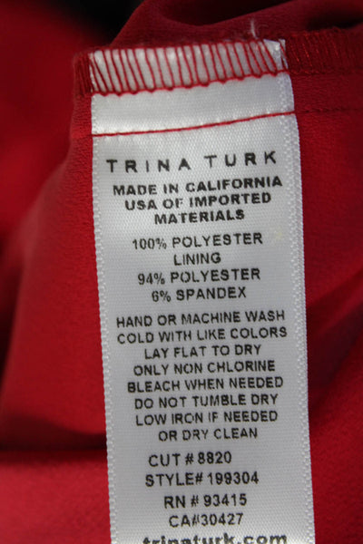 Trina Turk Women's V-Neck Short Sleeves A-Line Belt Mini Dress Red Size S