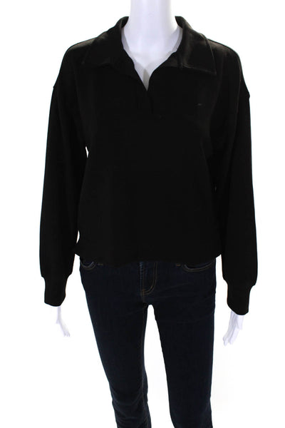 Magaschoni Women's Collared Long Sleeves Cropped Top Blouse Black Size S