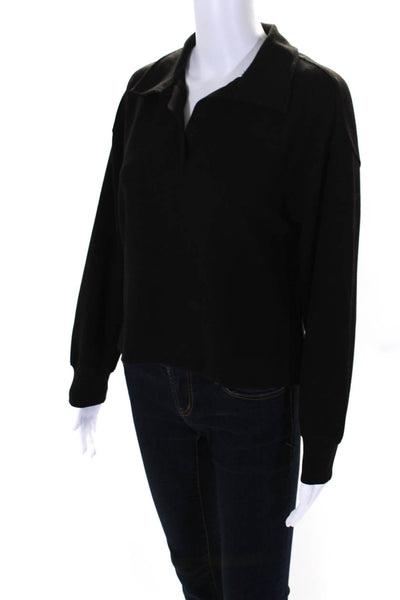 Magaschoni Women's Collared Long Sleeves Cropped Top Blouse Black Size S