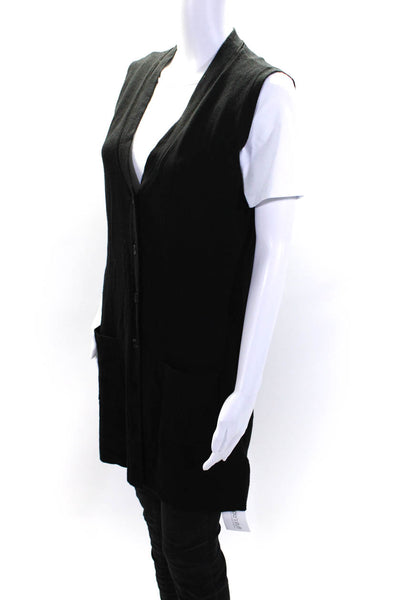 Anne Fontaine Womens Button Front V Neck Long Shell Cardigan Sweater Black FR 42