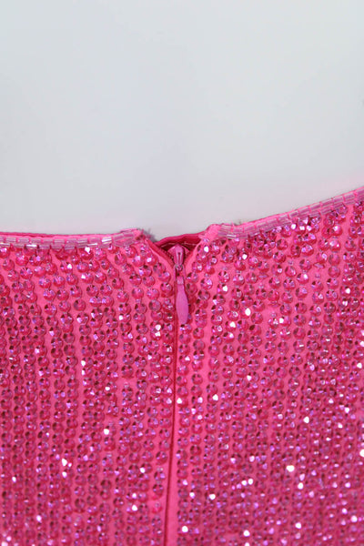 Hours Womens Back Zip Spaghetti Strap Square Neck Sequin Mini Dress Pink Small