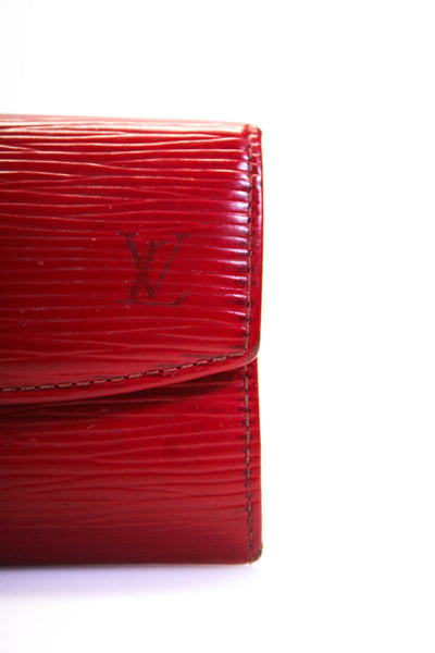 Louis Vuitton Textured Leather Snap Flap Open Pouch Small Wallet Dark Red