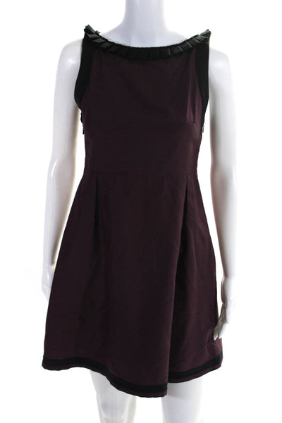 Nicola Finetti Women's Ruffle Neck Sleeveless A-Line Mini Dress Burgundy Size 8