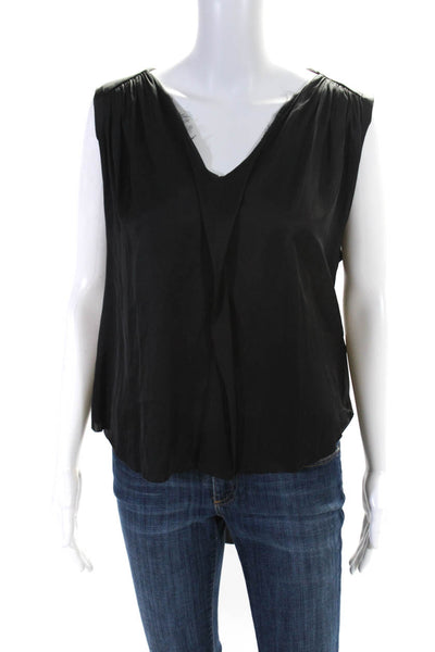 Raquel Allegra Women's V-Neck Sleeveless High Low Hem Blouse Black Size XS