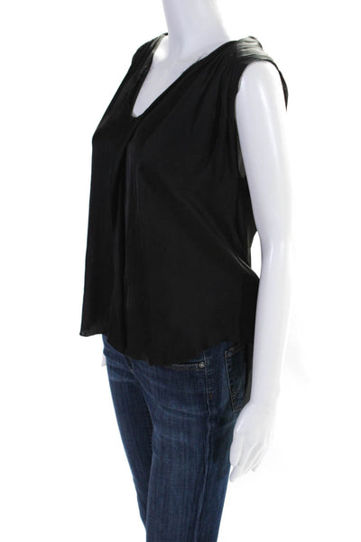 Raquel Allegra Women's V-Neck Sleeveless High Low Hem Blouse Black Size XS