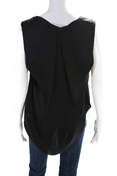 Raquel Allegra Women's V-Neck Sleeveless High Low Hem Blouse Black Size XS