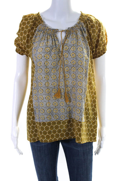 Joie Women's Short Sleeves Tassel V-Neck Blouse Silk Blouse Mustard Size XS