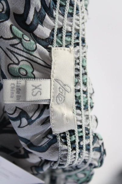 Joie Women's Round Neck Short Sleeves Tassel Silk Floral Blouse Size XS