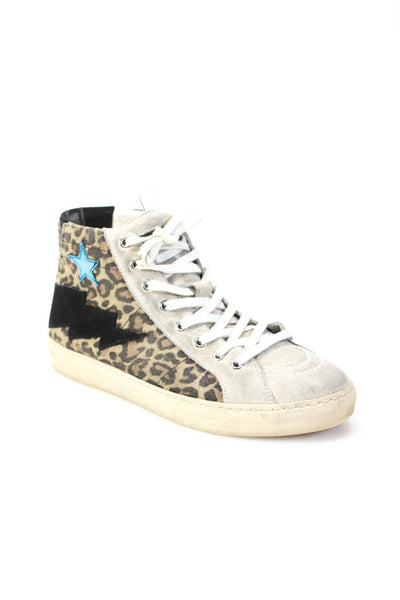 The Kooples Womens Metallic Star Leopard Print High Top Sneakers Beige Size 37 7