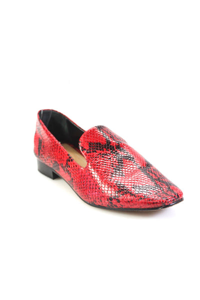 Schutz Womens Square Toe Faux Snakeskin Loafers Red Black Leather Size 7