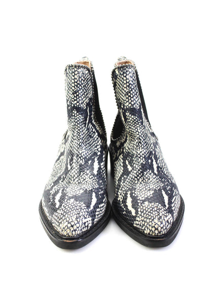 Coach Womens Faux Snakeskin Flat Leather Chelsea Ankle Boots Black White Size 7