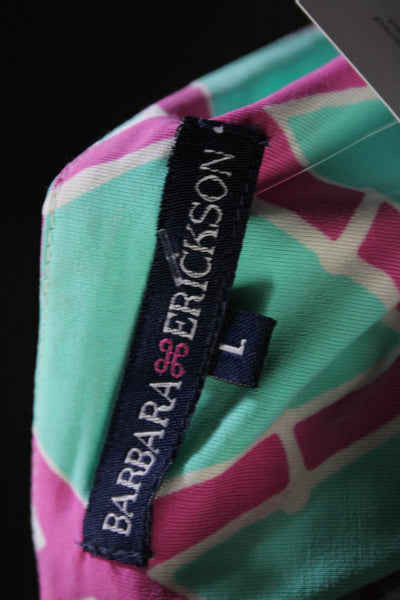 Barbara Erickson Women's Round Neck Short Sleeves A-Line Mini Dress Green Size L