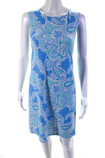 Jude Connally Women Round Neck Sleeveless A-Line Mini Dress Blue Paisley Size L