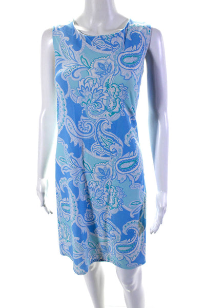 Jude Connally Women Round Neck Sleeveless A-Line Mini Dress Blue Paisley Size L