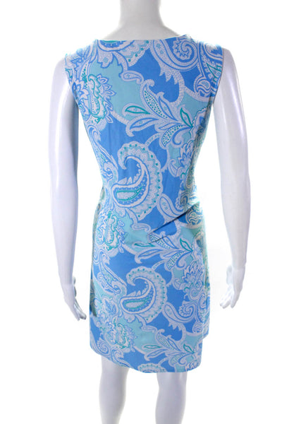 Jude Connally Women Round Neck Sleeveless A-Line Mini Dress Blue Paisley Size L