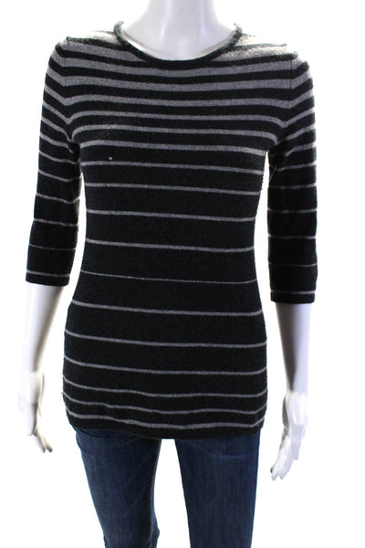 Chelsea & Theodore Womens Wool Long Sleeve Striped Knit Top Gray Size PP