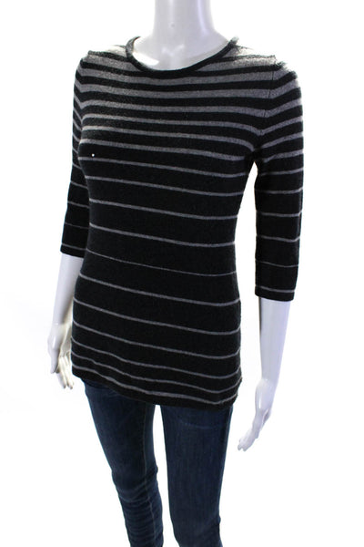 Chelsea & Theodore Womens Wool Long Sleeve Striped Knit Top Gray Size PP