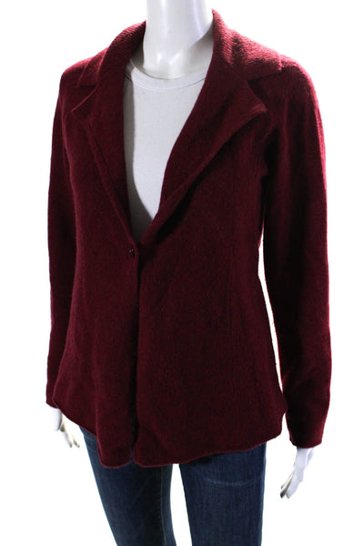 Eileen Fisher Womens Single Button Collared Cardigan Sweater Red Wool Size XS