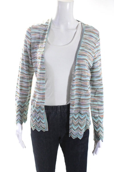 Missoni Womens Tie Front Striped Cardigan Sweater Purple Blue Orange Size IT 42