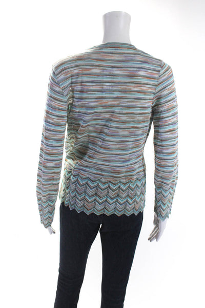 Missoni Womens Tie Front Striped Cardigan Sweater Purple Blue Orange Size IT 42