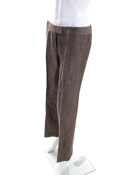 Lafayette 148 New York Womens Mid Rise Pleated Flare Pants Brown Linen Size 6